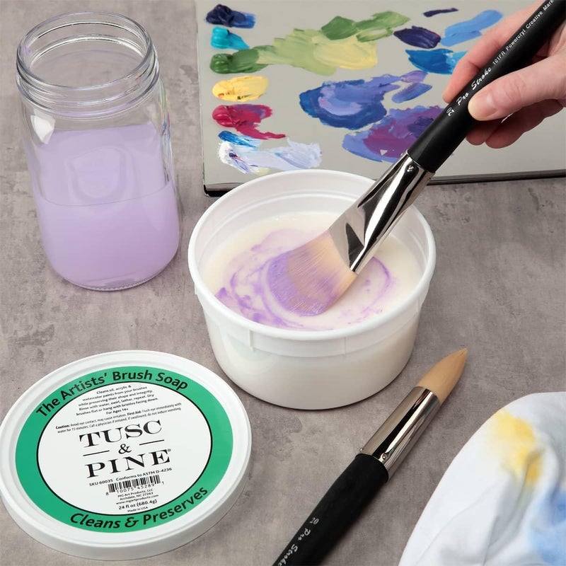 Tusc & Pine The Artists' Brush Soap - 24oz Plant-Based Brush Cleaner, Oil, Acrylic, Watercolor Paint - Nourishes Bristles; Made in North Carolina; Alkali Soap, Gentle Pine Fragrance - Image 2